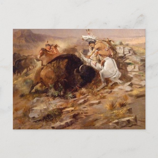 Cartão Postal Charles Marion Russell - Buffalo Hunt (Frente)