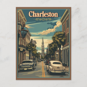 Cartão Postal Charleston, Carolina do Sul Retro