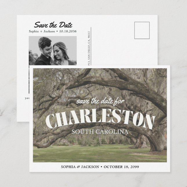 Cartão Postal Charleston Casamento Save the Date Retro (Frente/Verso)