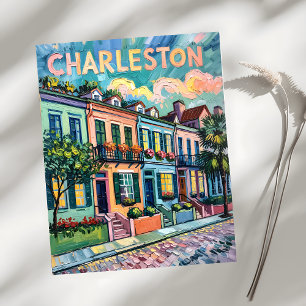 Cartão Postal Charleston Rainbow Row Colorful Van Gogh Viagem