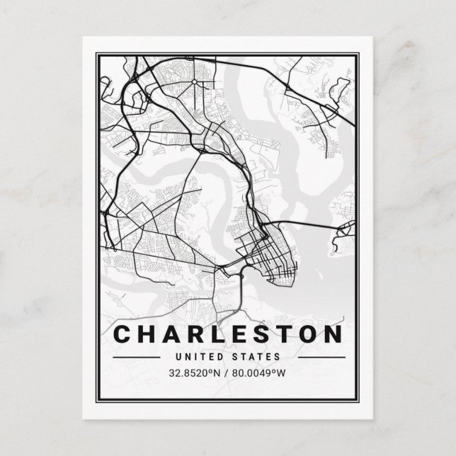 Cartão Postal Charleston South Carolina EUA - Mapa de Cidade Via (Frente)