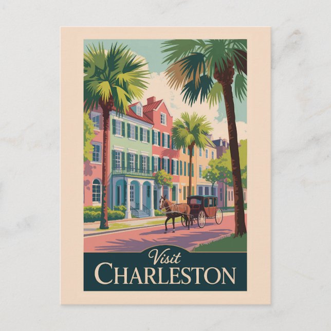 Cartão Postal Charleston South Carolina Illustration Viagem Art (Frente)