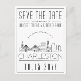Cartão Postal Charleston Wedding Stylized Skyline Salvar a Data