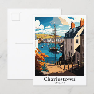 Cartão Postal Charlestown England Viagens vintage Illustration