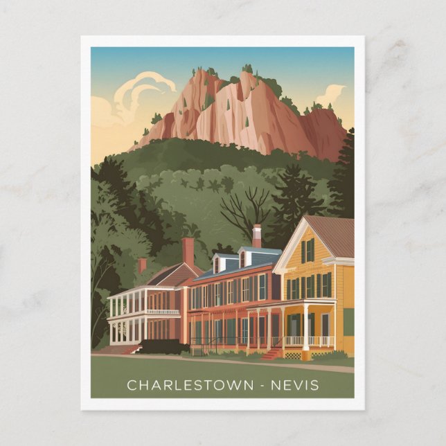 Cartão Postal Charlestown Nevis Vintage (Frente)