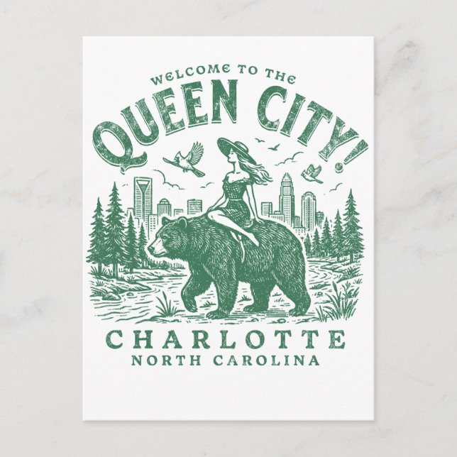 Cartão Postal Charlotte City North Carolina Welcome to the Queen (Frente)