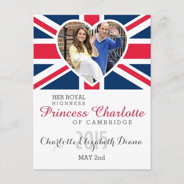 Cartão Postal Charlotte Elizabeth Diana - Britânica Will Kate (Frente)
