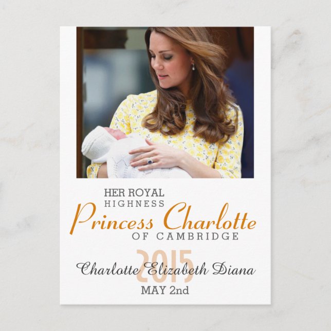 Cartão Postal Charlotte Elizabeth Diana - Britânica Will Kate (Frente)