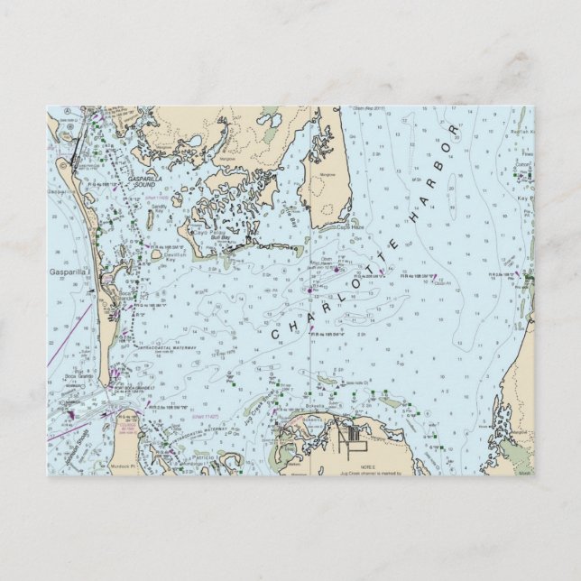 Cartão Postal Charlotte Harbor Florida Nautical Map Postcard (Frente)