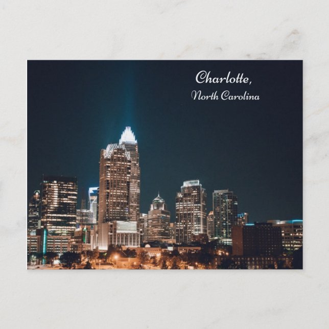 Cartão Postal Charlotte North Carolina City Skyline Night (Frente)