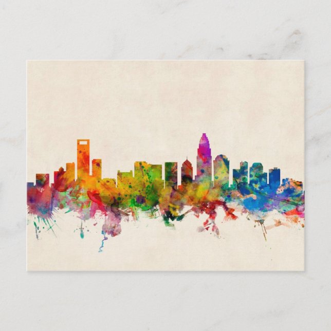Cartão Postal Charlotte North Carolina Skyline Cityscape (Frente)