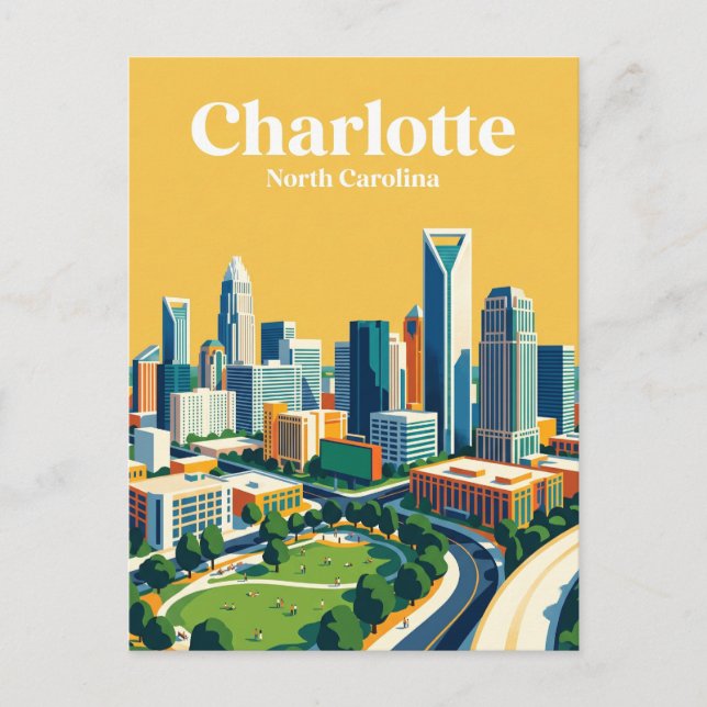 Cartão Postal Charlotte Skyline EUA (Frente)