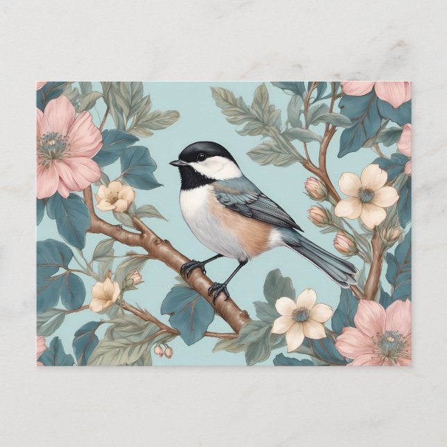 Cartão Postal Charming Chickadee Bird (Frente)