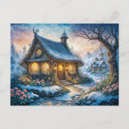 Cartão Postal Charming Winter Cottage with Festive Lights