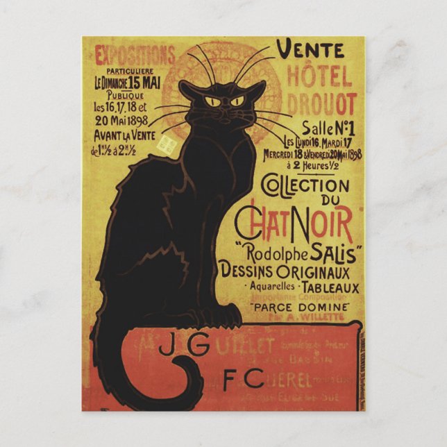 Cartão Postal Chat Noir, Vente Hôtel Drouot Steinlen Fine Art (Frente)