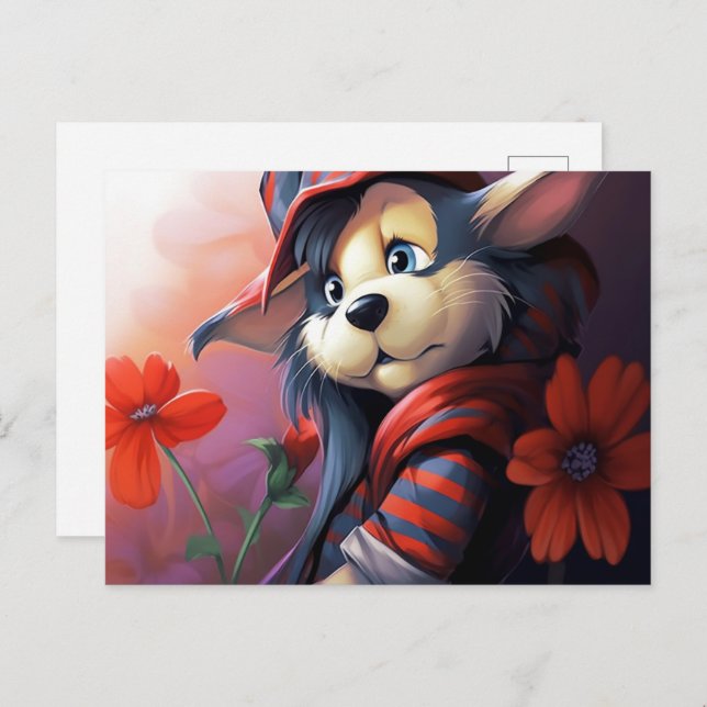 Cartão Postal Chat Qui se prend pour un chien (Frente/Verso)