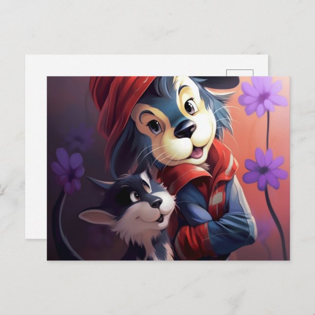 Cartão Postal Chat Qui se prend pour un chien (Frente/Verso)