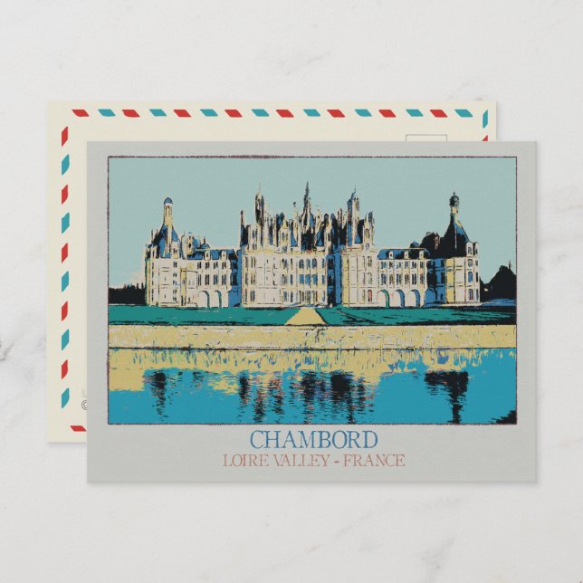 Cartão Postal Château Chambord no vale do Loire, França (Frente/Verso)