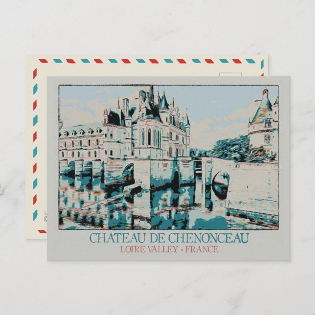 Cartão Postal Château de Chenonceau no vale do Loire, França (Frente/Verso)
