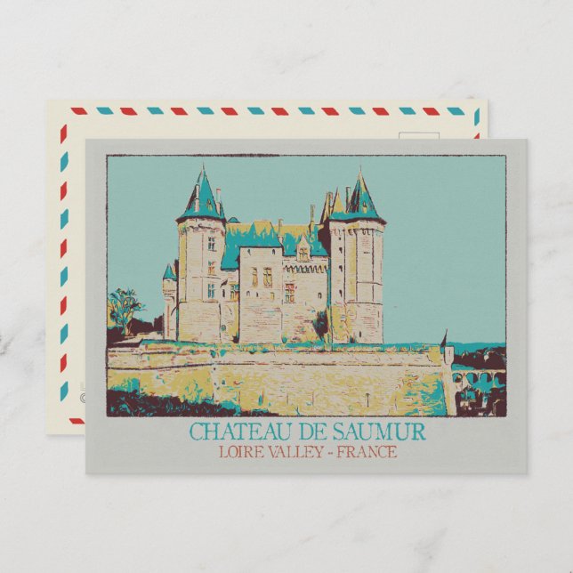 Cartão Postal Château de Saumur no vale do Loire, França (Frente/Verso)