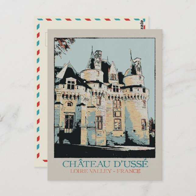 Cartão Postal Chateau de Ussé no Vale do Loire, França (Frente/Verso)