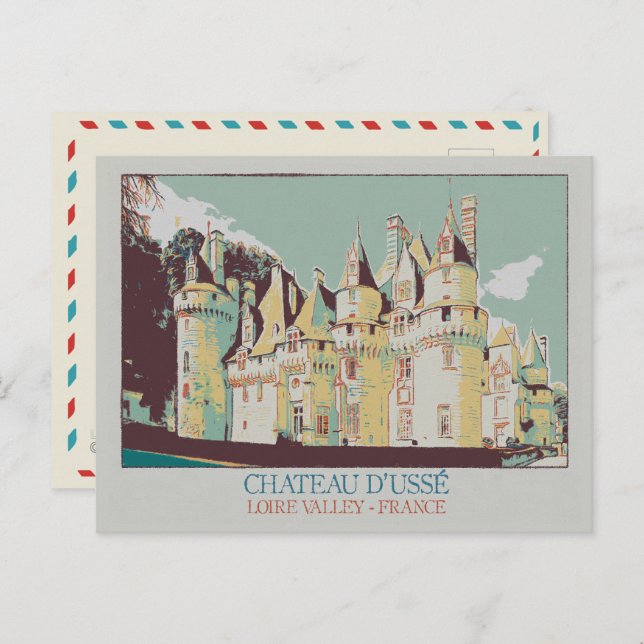 Cartão Postal Château de Ussé no vale do Loire, França (Frente/Verso)
