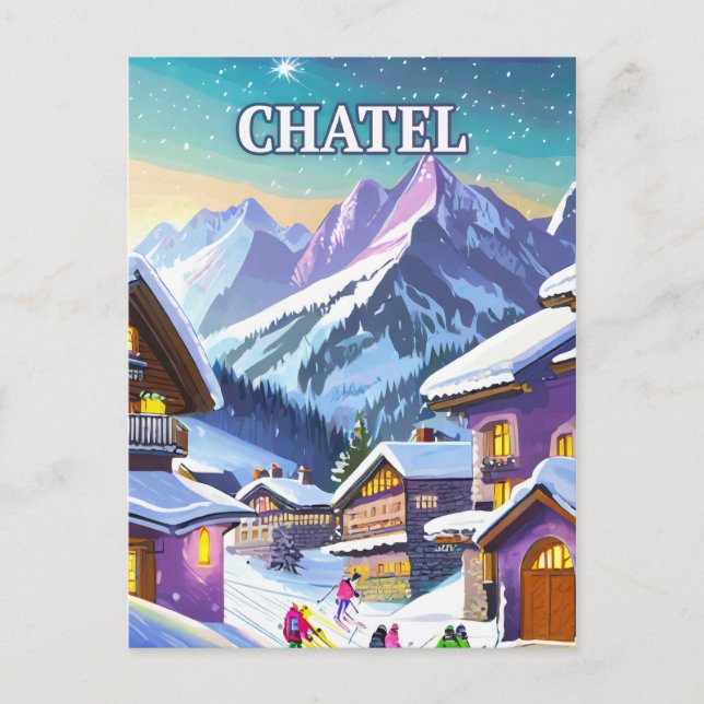 Cartão Postal Châtel : Charme Authentique dans les Alpes enneigé (Frente)