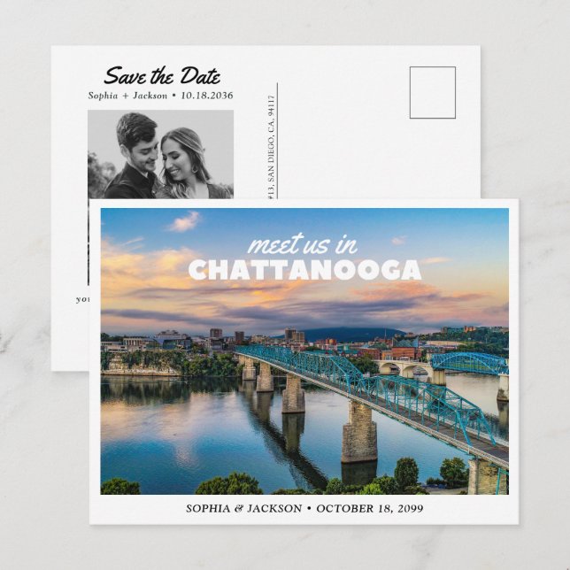 Cartão Postal Chattanooga Casamento Salvar a Data (Frente/Verso)