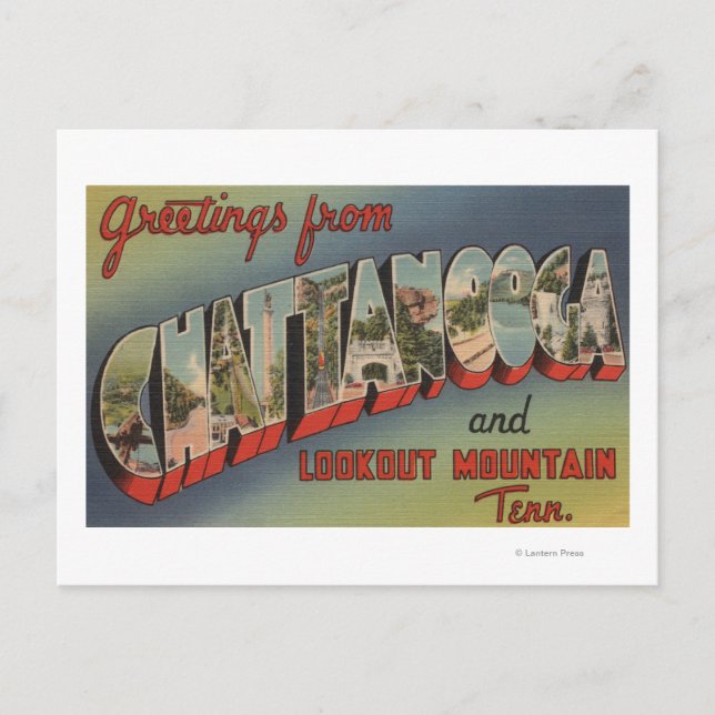 Cartão Postal Chattanooga, Tennessee - Cenas com Letras Grandes (Frente)