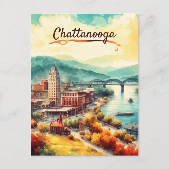 Cartão Postal Chattanooga Walnut Street Bridge Watercolor (Frente)