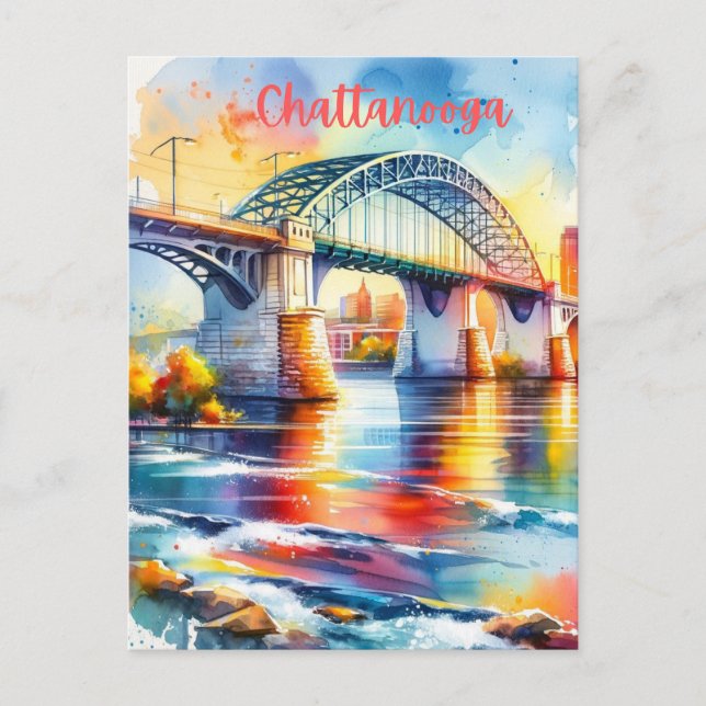 Cartão Postal Chattanooga Walnut Street Bridge Watercolor (Frente)