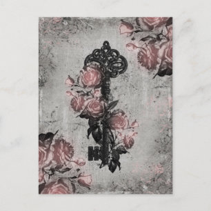 Cartão Postal Chave antiga e Rosas