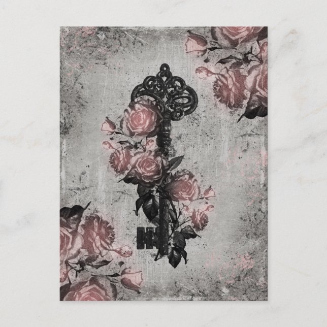 Cartão Postal Chave antiga e Rosas (Frente)