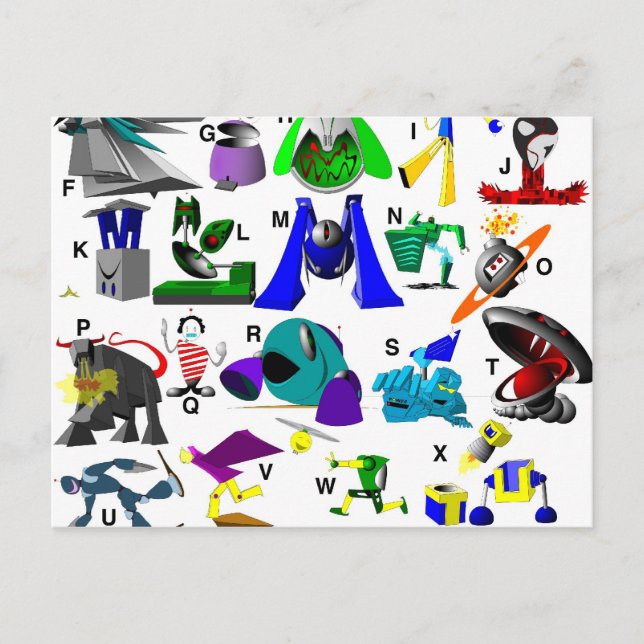 Cartão Postal Chave de código - Robôs (Frente)