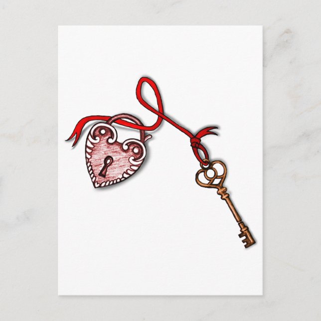 Cartão Postal Chave do meu coração ~ Vermelho (Frente)