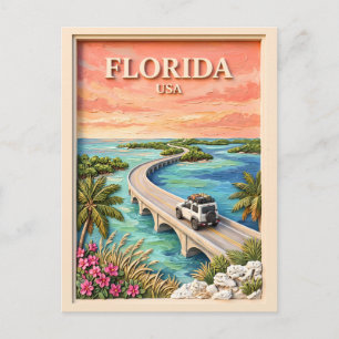 Cartão Postal Chaves da Flórida EUA Viagem Vintage Viagem Tropic