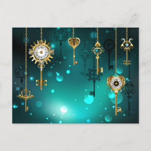 Cartão Postal Chaves de Esqueleto Anticas em Fundo Verde