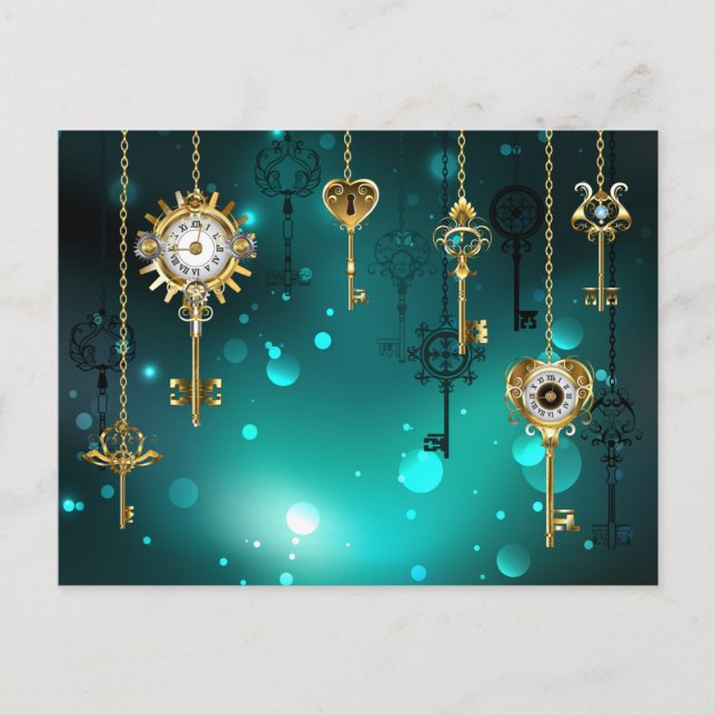Cartão Postal Chaves de Esqueleto Anticas em Fundo Verde (Frente)