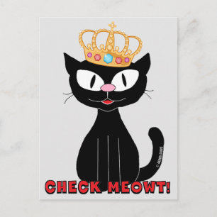 Cartão Postal CHECAR MEOWT Gato de Cartoon Preto Engraçado