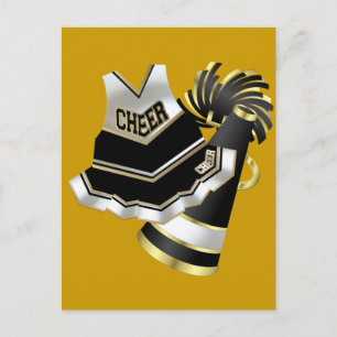 Cartão Postal Cheerleader Dourado preto e branco