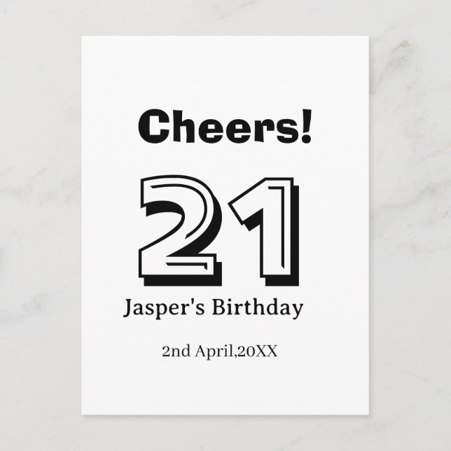 Cartão Postal Cheers 21 birthday bold letter name boy man gifts  (Frente)