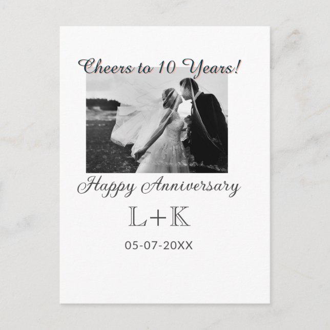 Cartão Postal Cheers to 10 Years happy anniversary add photo dat (Frente)