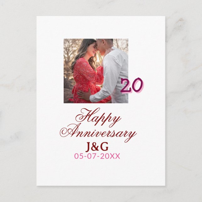 Cartão Postal Cheers to 20 Years happy anniversary add photo dat (Frente)