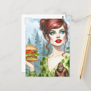 Cartão Postal Cheeseburger na Floresta em Busca de Sasquatch
