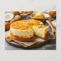 Cheesecake de coco com ingredientes ao redor