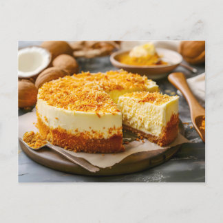 Cartão Postal Cheesecake de coco com ingredientes ao redor