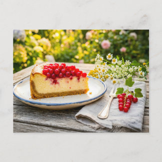 Cartão Postal Cheesecake de groselha vermelha na mesa do jardim