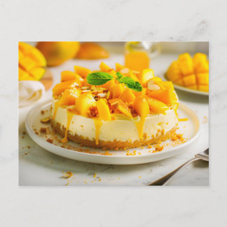 Cartão Postal Cheesecake de manga com fruta fresca e gel