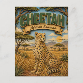 Cartão Postal Cheetah Savana Africana POPCUT
