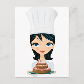 Cartão Postal Chef de cozinha feminino Bolo de aniversário